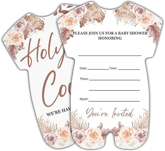 LyoGao Highland Cow Baby Shower Invitations With Envelopes (20 Pack) - Boho Pampas Holy Cow Theme Fill in Invites Cards for Baby Shower Gender Neutral