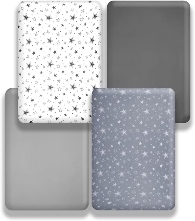 4 Pack Crib Sheets Star and Moon Neutral Unisex Baby Mattress Cover Fitted Crib Sheets Set for Baby Boys or Girls Star