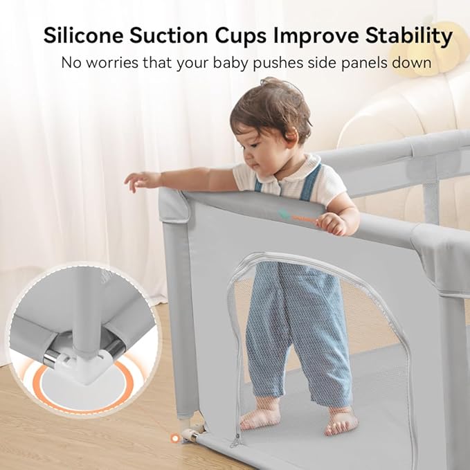 COMOMY Playpens for Babies and Toddlers, 79"x63" Baby Playard Extra Large, Safe and Non-Slip Baby Fence, Full Mesh Design, Indoor & Outdoor Kids Activity Center, Baby Play Pens (Beige)