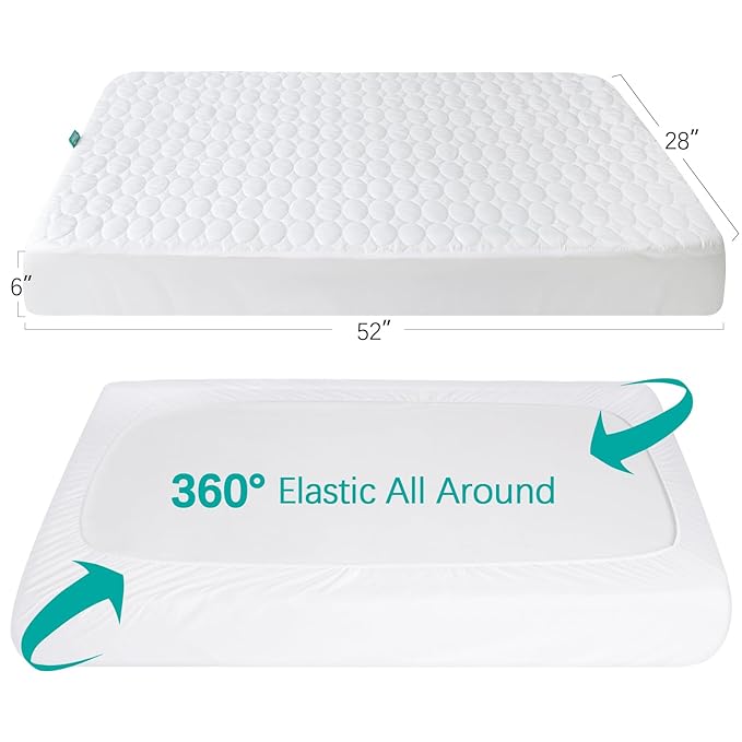 Crib Mattress Protector Pad Waterproof, Toddler Waterproof Crib Mattress Cover, Machine Washable & Dryer Fit Baby Toddler Bed Mattress Protector (Standard Size 52” x 28”)