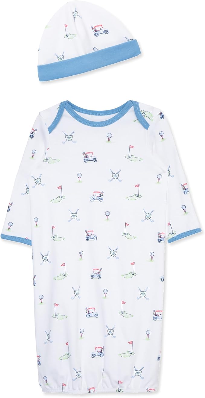 Little Me Clothes for Baby Boys' 2-Piece Nightgown and Cap Set 100% Cotton with Elastic Bottom, Baby Essentials, 0-3 Months