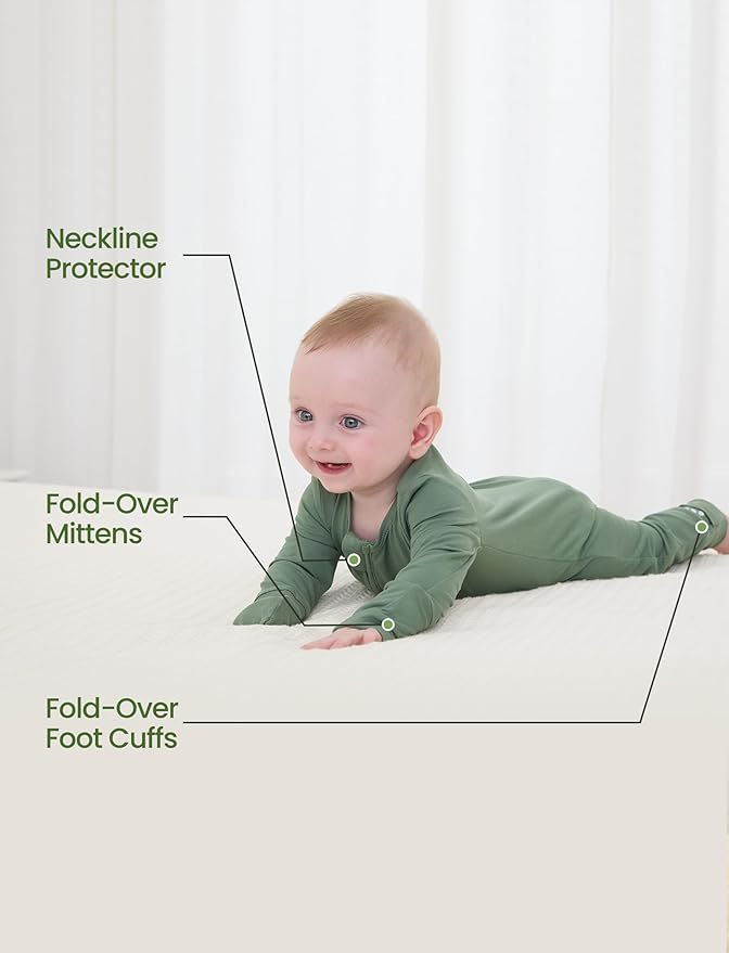 PATPAT Baby Footies Boys Girls - Bamboo Viscose - Zipper & Non-Slip Soles Romper Mitten - Footed & Footless Infant Clothes