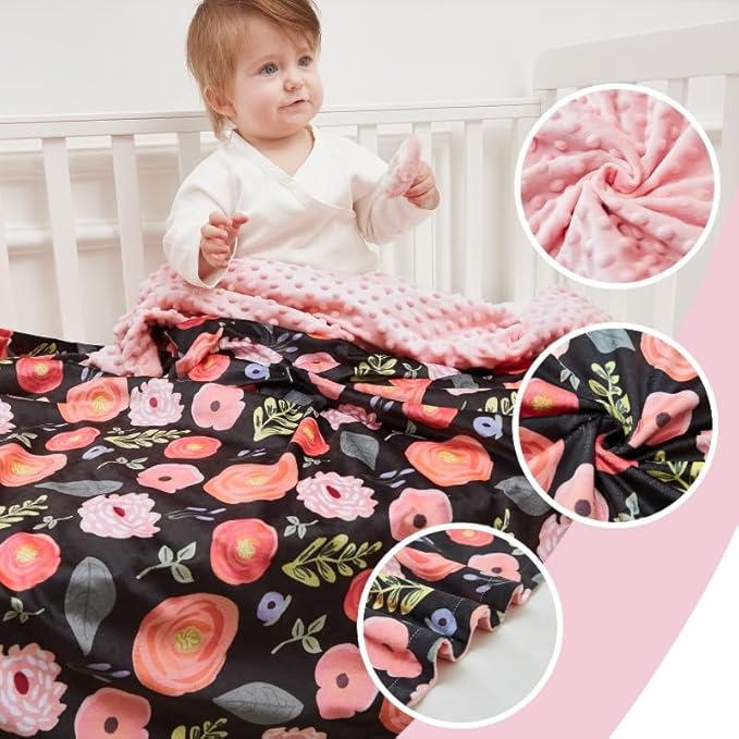 QSTEHEML Baby Blankets for Girls,Super Soft Nursery Minky Blanket Unisex, Baby Gifts Double Layer with Dotted Backing, Nursery Blankets for Crib Stroller(Bee, 30 * 40inch)