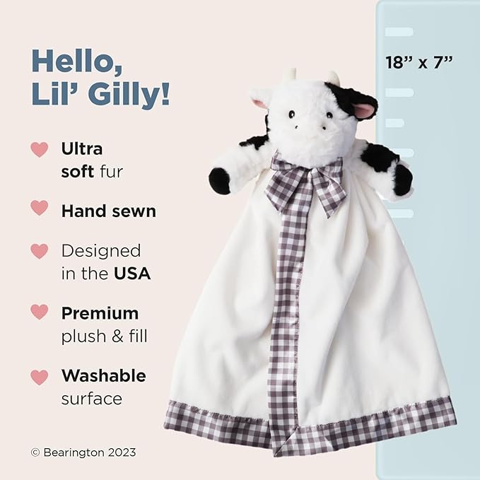 Bearington Lil' Gilly 18 Inch Cow Loveys for Babies - Security Blanket for Babies - Lovies Security Blanket with Stuffed Animal - Cow Lovey