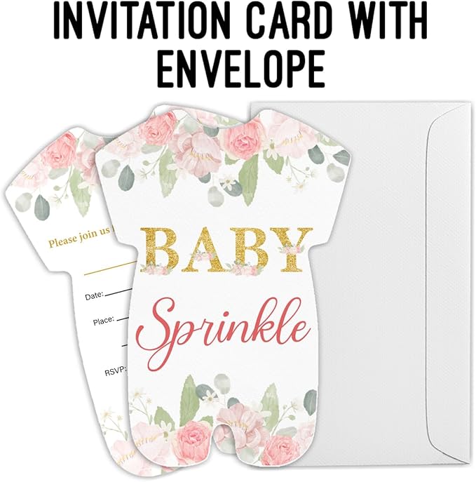 LyoGao Baby Sprinkle Baby Shower Invitations - Blush Floral Theme Baby Shower Party Fill in Invites Cards With Envelopes (20 Pack)