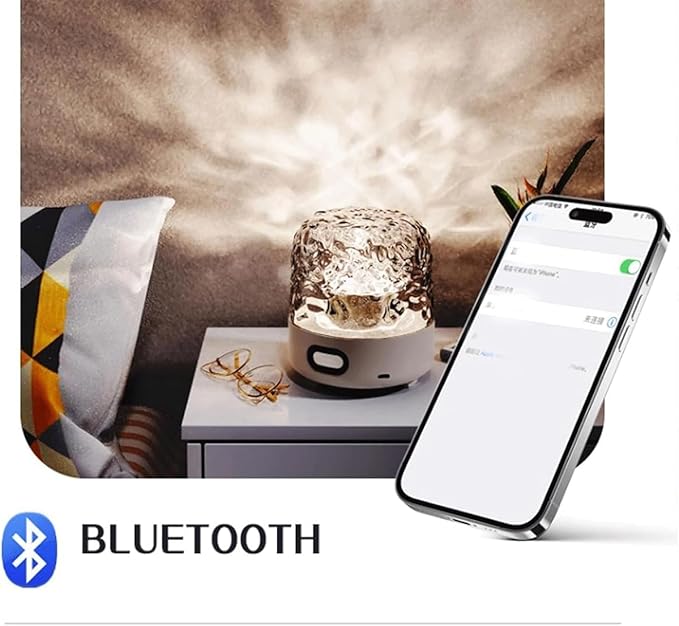 Lunie Light - Night Light & Bluetooth Noise Machine with Ocean Wave Projector, Speaker, Lampshade & Remote - 4 White Noise, 16-Color Touch Dimming for Sleep & Relaxation (Walnut)