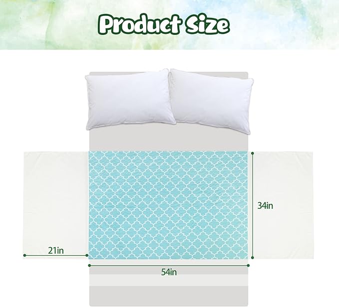 OUTCREATOR® Saddle Style Bed Pad with Tuck-in Sides, 34" x 54" Reusable Incontinence Underpad, Absorbent Waterproof Washable Quilted Tuckable Mattress Protector for Adults, Elderly, Kids, Pets (Green)