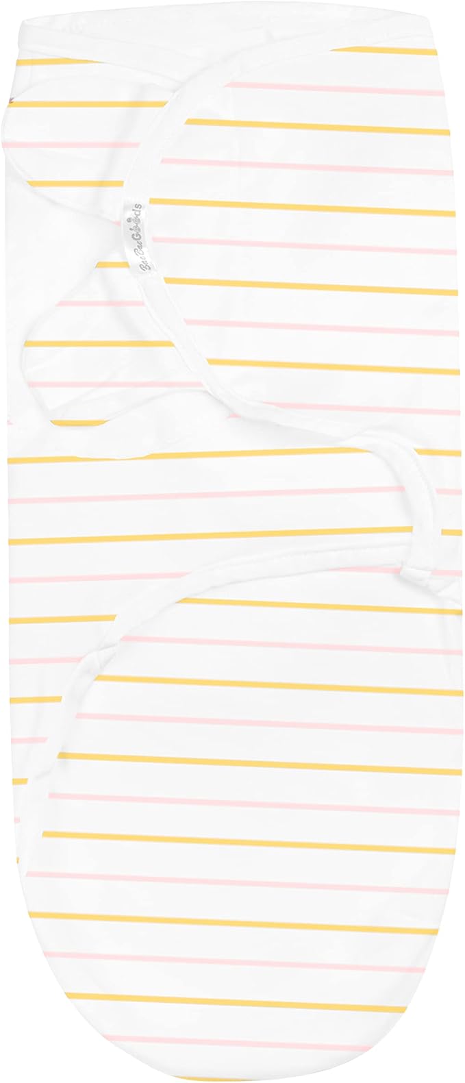 BaeBae Goods Swaddle Blanket, Adjustable Infant Baby Swaddling Wrap Set of 4, Baby Swaddling Wrap Blankets for Boys and Girls Made in Soft Cotton (0-3 Months, Pink/Gold Stripes)