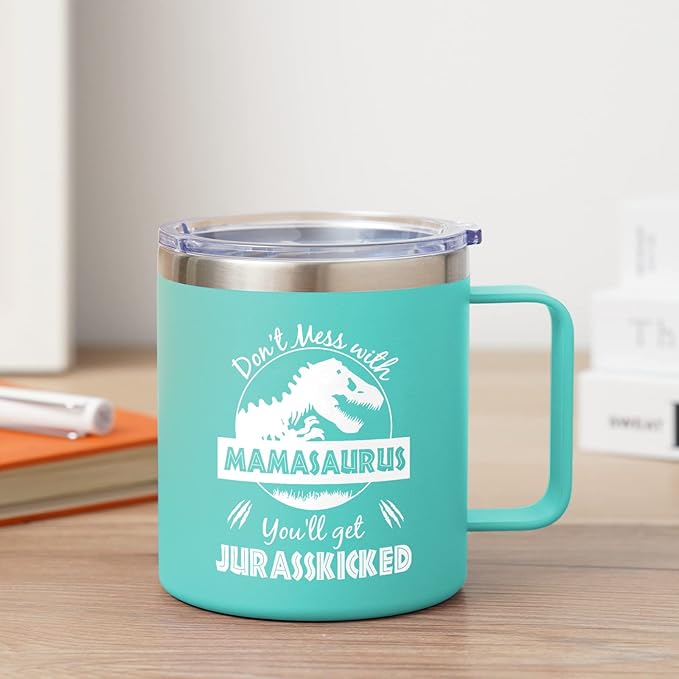 NOWWISH Mothers Day Gifts for Mom from Daughter Son, Mamasaurus Coffee Mug, Birthday Gifts for Mom Women, Mother-in-Law, 14oz Green