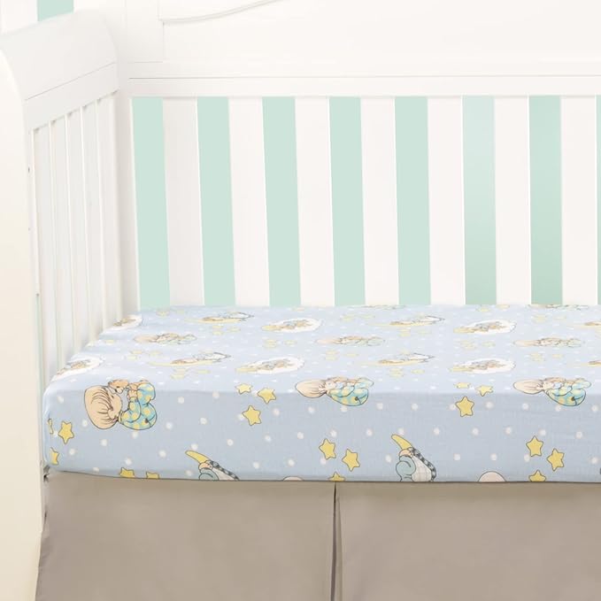 2 Pack Fitted Crib Sheets for Boys in 100% Jersey Knit Cotton – Blue and Yellow Precious Moments Design Plus Solid Gray Boy’s Crib Mattress Sheets by Everyday Kids