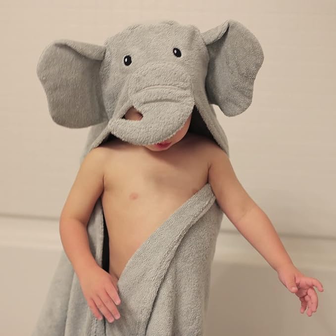 Hooded Baby Towel for Kids 2-8 | Large 100% Cotton Baby Towel for Girls or Boys | Cute Elephant Bath Towels for Babies and Toddlers