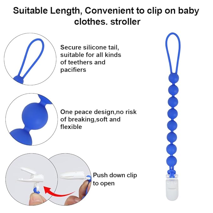Baby Food Grade Silicone Tractor Truck Teether Toy with One Piece Design Pacifier Clip Holder,Teething Pain Relief Toys Gift Set for 3 Months+ Boys and Girls,Freezer Safe,BPA Free. (Blue)