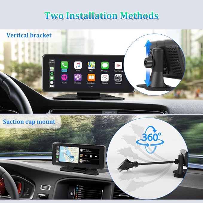 VSYSTO Car Stereo Wireless Carplay and Android Auto, 10.26" Touchscreen WiFi Truck Dash Cam with 2K Infrared Night Vision Lens Backup Camera for Semi Trailer Van Tractor RV, GPS Navigation (Black-B)