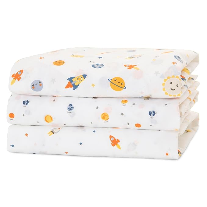 Delta Children Fitted Crib Sheets for Girls and Boys - Crib Sheet for Standard Crib and Toddler Mattresses - 28x52 Inch (Pack of 3), Space Exploration