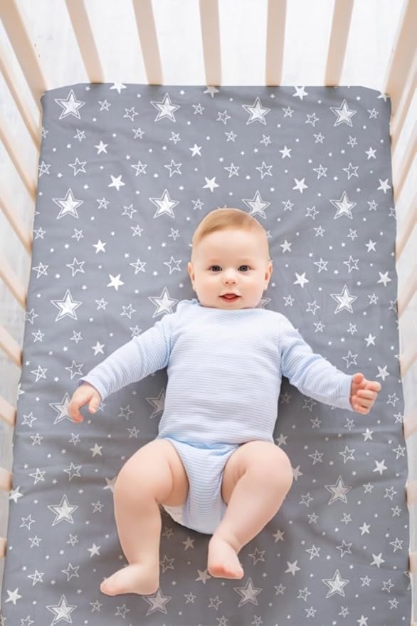4 Pack Crib Sheets Star and Moon Neutral Unisex Baby Mattress Cover Fitted Crib Sheets Set for Baby Boys or Girls Star