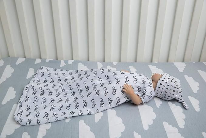 BaeBae Goods Premium Crib Sheets for Baby Boys and Girls, 4 Pack, Soft and Breathable Jersey Knit Fitted Sheet Set, Grey and White, Cute Gender Neutral Nursery Mattress Bedding, Universal Fit