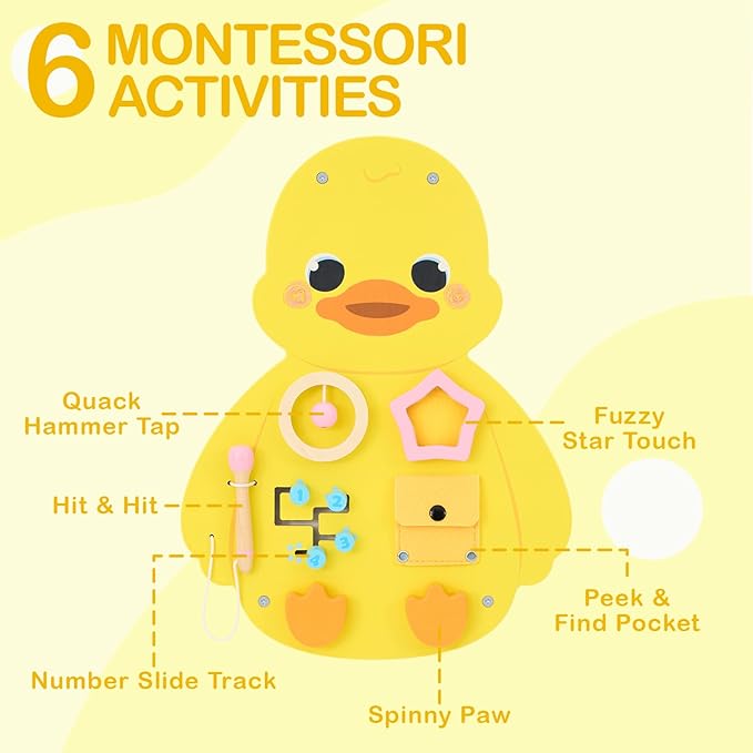 Monläurd® Wooden Duck Sensory Wall Toy, Busy Board for Toddlers, Montessori Sensory Wall Panel for Kids, Ideal for Classroom, Playroom & Daycare, Wall Activity Board