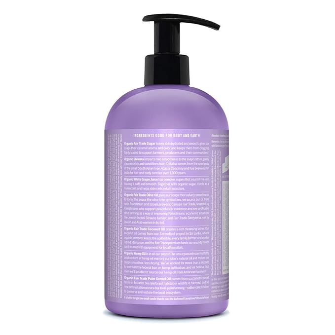 Dr. Bronner’s - Organic Sugar Soap (Lavender, 24 Ounce) - Made with Organic Oils, Sugar and Shikakai Powder, 4-in-1 Uses: Hands, Body, Face and Hair, Cleanses, Moisturizes and Nourishes, Vegan