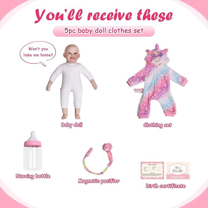 Real Life Baby Dolls - 19 Inch Reborn Baby Dolls for Girls 3+, Vinyl Realistic Baby Doll with Soft Cloth Body, Includes Accessories for Pretend Play