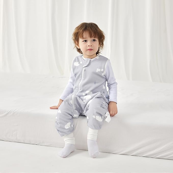 Super Soft 1.5 TOG Sleep Sack with Legs, 100% Organic Cotton Warm Comfy All Season Toddler Sleep Sack with Feet, White Bear, Size M