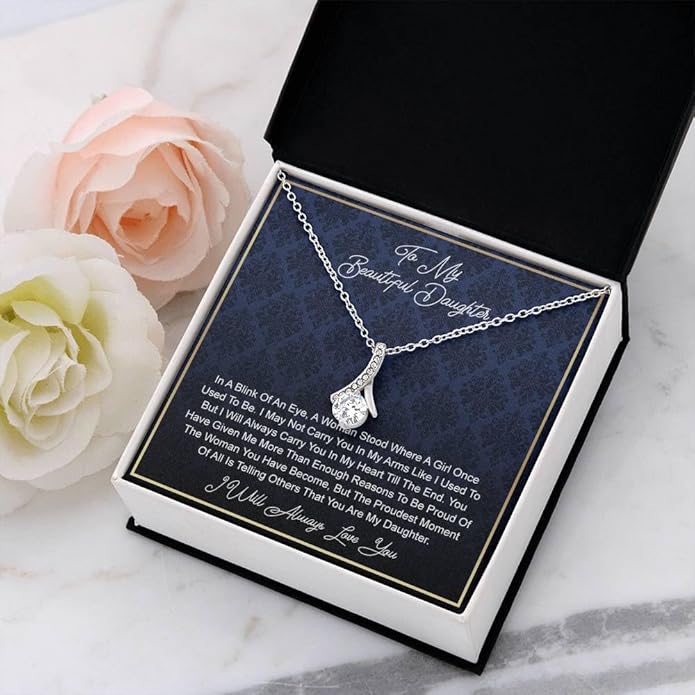 To My Daughter Gift Necklace From Dad or Mom - Badass Daughter Jewelry With Heartfelt Message & Elegant Box