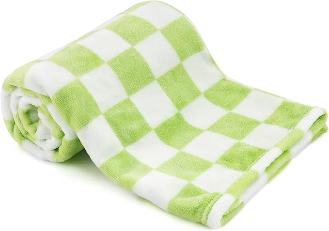 Plush Checkered Baby Blanket for Boys Girls Nursery, 30"*40" Warm Short Fleece Blanket Neutral for Infant Newborn, Small Fuzzy for Sleeping, Chenille or Stroller (Wine Green&White)