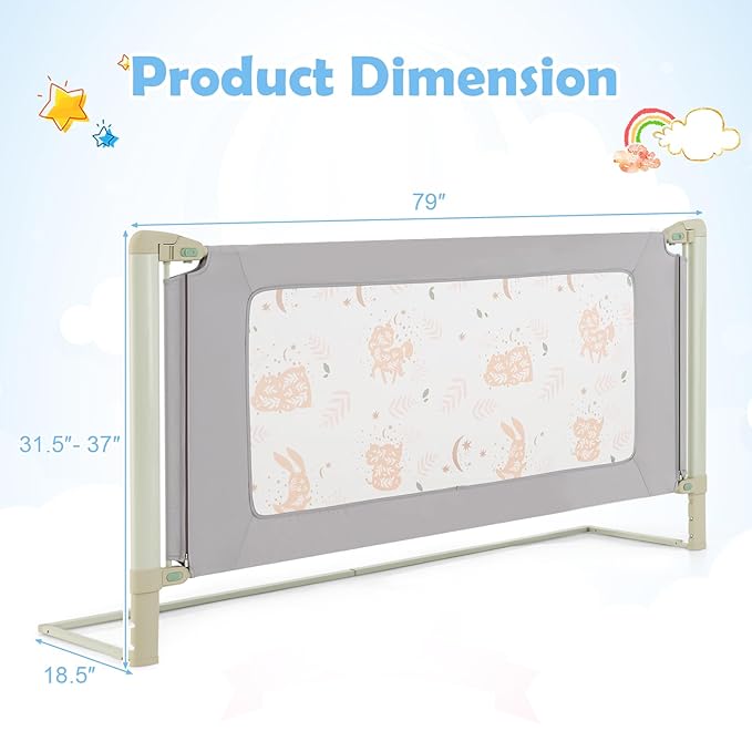 BABY JOY Bed Rail for Toddlers, 79" Vertical Lifting Extra Long Infants Safety Bed Side Rails with Double Lock, Foldable Baby Bed Rail Guard for Twin Double Full Size Queen King Bed Mattress (Gray)