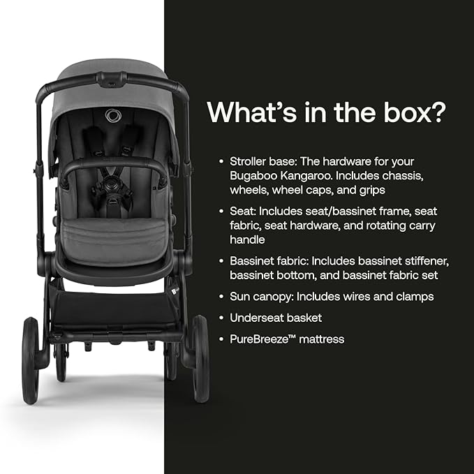 Bugaboo Kangaroo All-Terrain Single-to-Double Tandem Stroller for Infant and Toddler, for Up to Three Kids, XL Wheels, One-Hand Operation, Large Bassinet, XL Underseat Storage (Moon Grey)