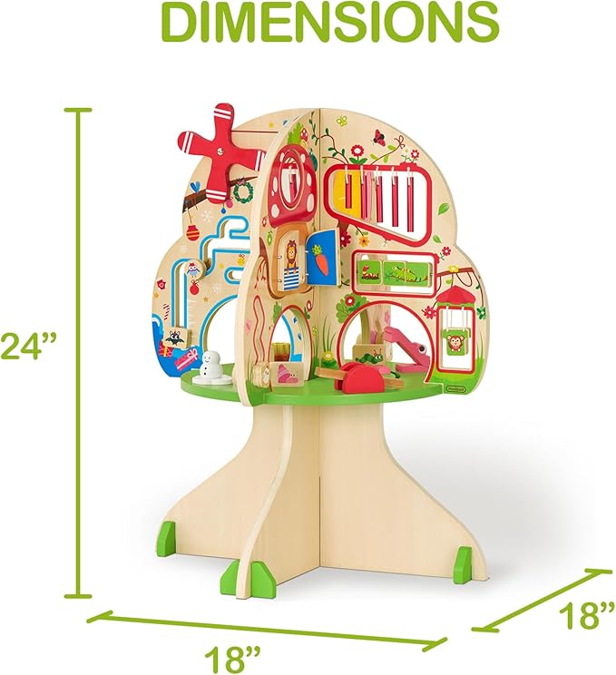 Monläurd® Montessori Wooden Tree Activity Center, Sensory Table & Busy Board for Toddlers 1-3, 4-Season Learning Activity Cube for Playroom & Daycare