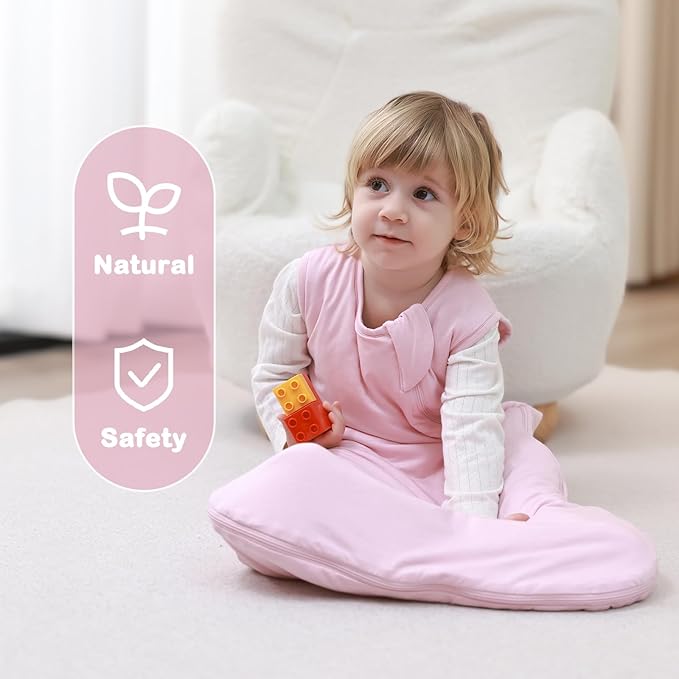 Mosebears Unisex Rayon Made from Bamboo Sleep Sack with 2-Way Zipper,2.5 Tog Baby Winter Sleep Sack (Blush,0-6 Months)