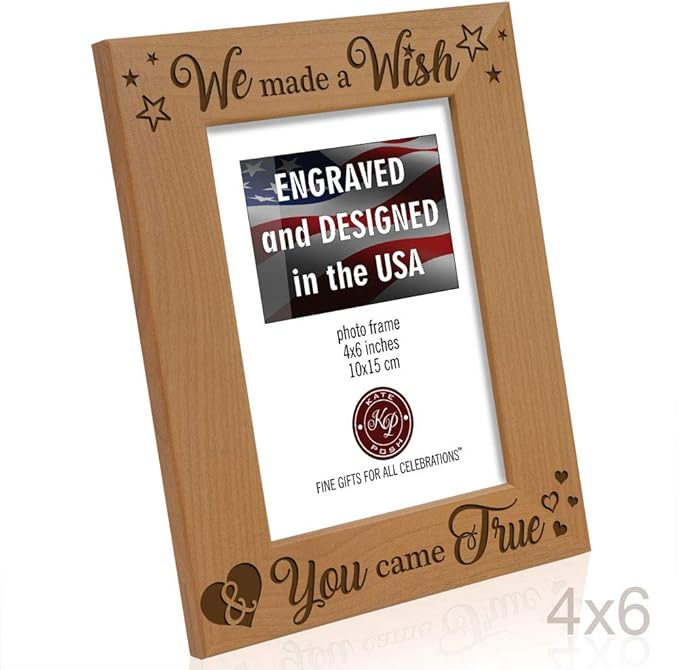 KATE POSH - We Made a Wish & You Came True Engraved Natural Wood Picture Frame, New Baby Gifts, New Mom, New Dad, Adoption Gifts (4x6 Vertical)