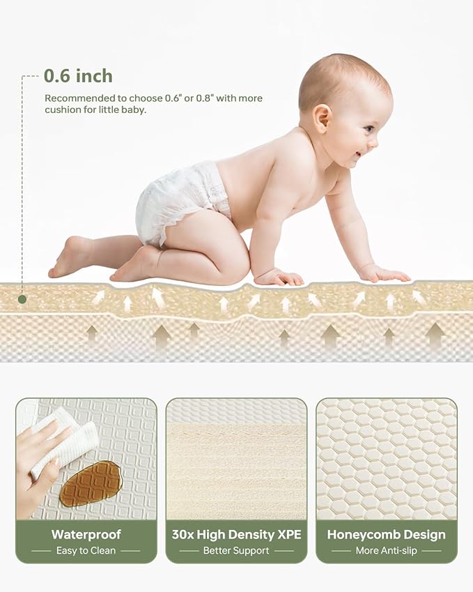 Baby Play Mat, 0.6" Foam Thicker Baby Playmats, Large Foldable 78"x70" Play Mat for Babies, Waterproof & Reversible Baby Mat for Floor, Crawling Baby Mat for Indoor&Outdoor&Travel(70*78*0.6)