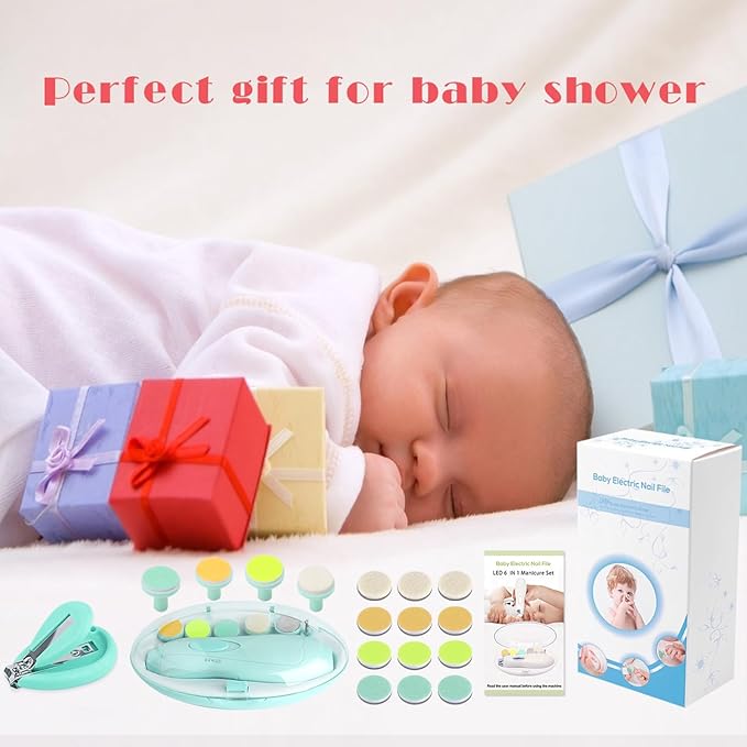 Baby Nail Trimmer Electric Nail File Baby Nail Clippers, 20 in 1 Safe Nail Filer Grinder Kit for Newborn Infant Toddler Kids or Adults Toes Fingernails Care Trim Polish, Led Light and Grinding Heads