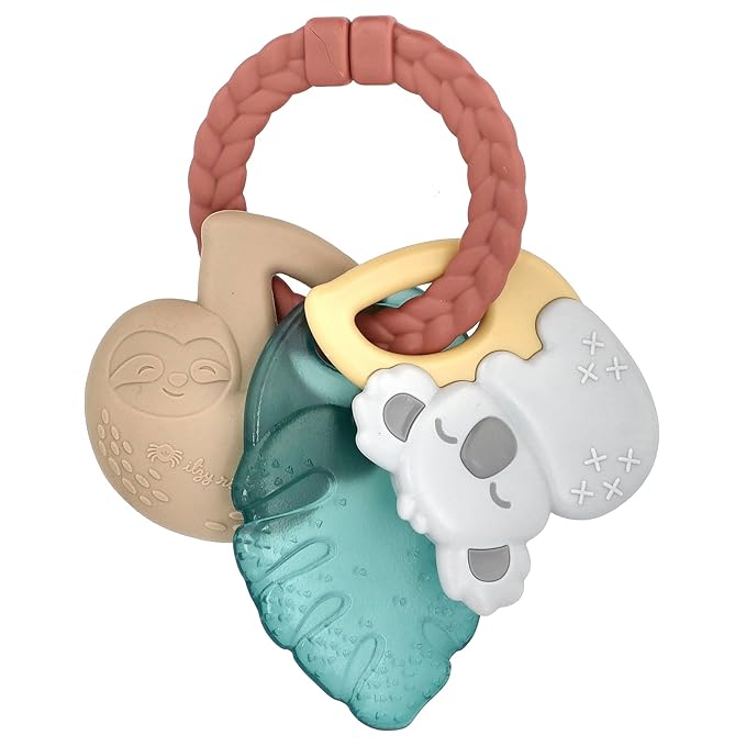 Itzy Ritzy Teething Keys Baby Teether Toy - Features a Braided Texture Ring & Keys, Includes a Water-Filled Leaf-Shaped Teether & Silicone Sloth & Koala Teething Toys, Ideal for Ages 3 Months & Up