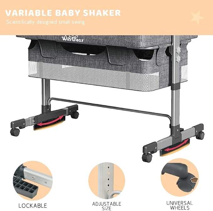 Baby Bassinets Bedside Sleeper, 3 in 1 Baby Bassinet, Adjustable Easy Folding Portable Bed, with Mosquito Nets, Large Storage Bag, Comfortable Mattresses, for Infant/Baby/Newborn (Gray)