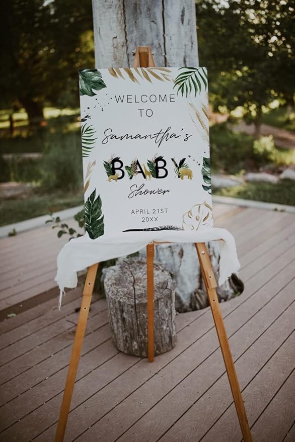Custom Greenery Safari Animals Baby Shower Decoration, Welcome Sign For Party