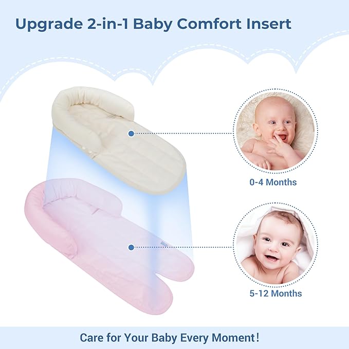 COOLBEBE New 2-in-1 Babybody Supports for Baby Newborn Infants - Extra Soft Stroller Cushion Pads Car Seat Insert, Seasons, Pink