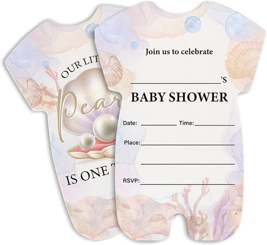 LyoGao Under the Sea Baby Shower Invitations for Girl - Seashell Pearl Baby Shower Party Fill in Invites Cards With Envelopes (20 Pack)