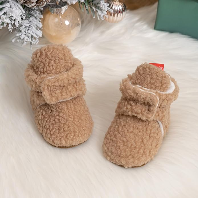 Sawimlgy Newborn Infant Baby Girl Boy Cotton Booties Stay On Sock Slippers Soft Bedroom Shoes Non-Skid Ankle Boots With Grippers Toddler Crib Warm Shoe First Walker Birthday Shower