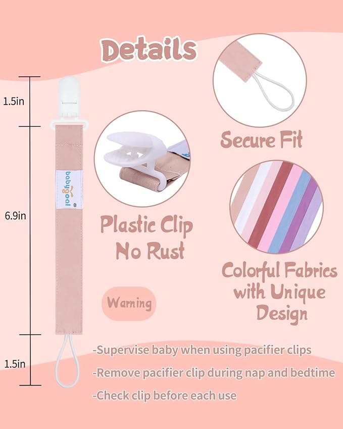 Babygoal Pacifier Clips 8 Pack, Pacifier Holder Clips for Baby Boys and Girls Fits for Most Pacifier, Binkie Styles & Baby Teethers & Toys and Gift-Neutral Color 8PS42