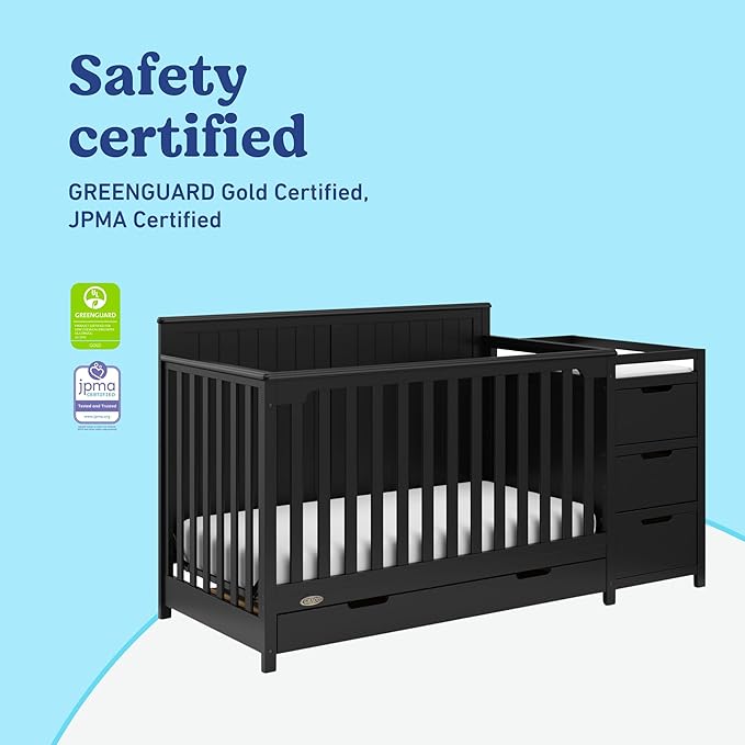 Graco Hadley All-in-One Convertible Crib & Changer (Black) – GREENGUARD Gold Certified, Fits Standard Crib Mattress, Converts to Toddler Bed and Full Bed, 4 Adjustable Mattress Heights
