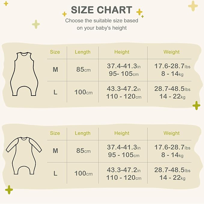 2 Pack Super Soft 0.5 TOG Sleep Sack with Legs, 100% Organic Cotton Side Open Toddler Sleep Sack with Feet, Bear & Bluebell, Size L