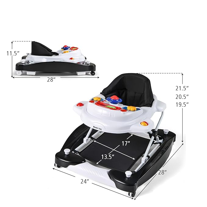 BABY JOY 6-in-1 Baby Walker, Foldable Baby Walker with Wheels, Adjustable Height, Music, Lights, Bouncer & Rocker Mode, Baby Walkers for Boys Girls 6-14 Months (Black)