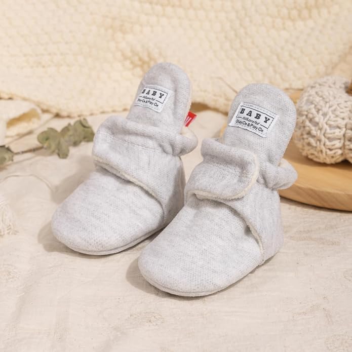 Sawimlgy Newborn Infant Baby Girl Boy Cotton Booties Stay On Sock Slippers Soft Bedroom Shoes Non-Skid Ankle Boots With Grippers Toddler Crib Warm Shoe First Walker Birthday Shower