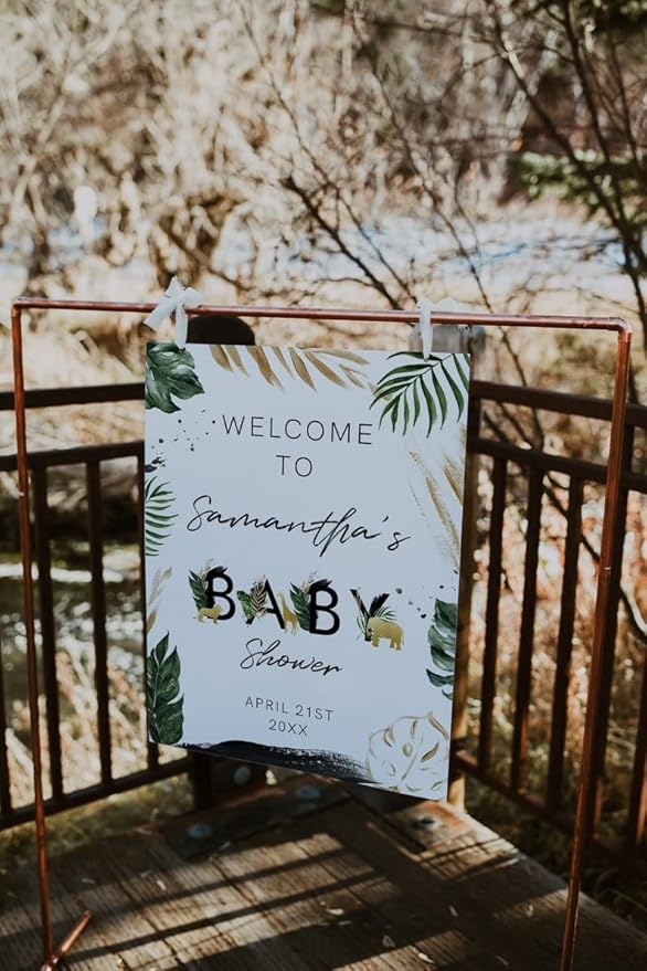 Custom Greenery Safari Animals Baby Shower Decoration, Welcome Sign For Party