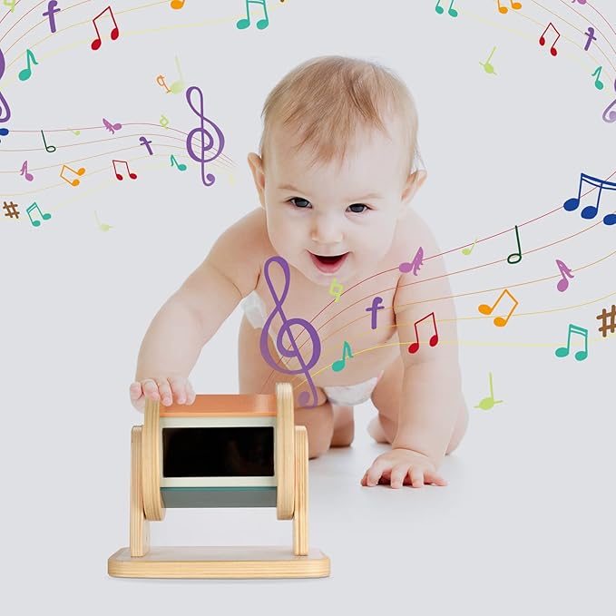 Montessori Spinning Drum, Montessori Toys for Babies 6-12 Months, Montisory Baby Toys for 1 Year Old Infant, Wooden Toy for Baby