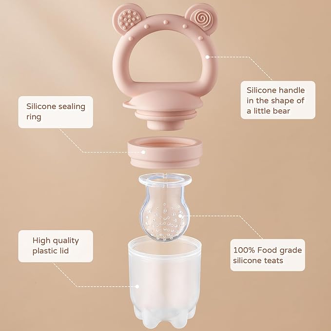 2 Pack Silicone Baby Fruit Feeder with Mini Freezer Tray, Breastmilk Popsicle Molds for Baby Teething Relief, Baby Teethers, Fresh Food Feeder for Safe Infant Self Feeding, Extra Food Pouches - Pink