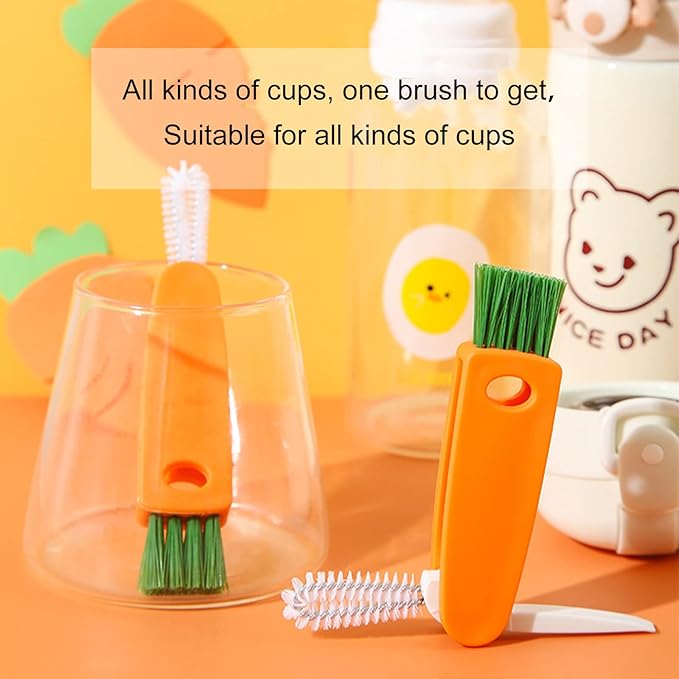 Linhongwu 2PCS 3 in 1 Tiny Bottle Cup Lid Detail Brush Straw Cleaner Tools Water Cleaning Crevice for Bottles Carrot Clean Brushes