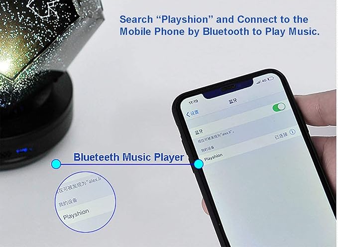 Galaxy Star LED Night Light Projector Bluetooth Music Player Rotating 3 Colours Adjustable Lights USB Cable Rechargeable Remote Control