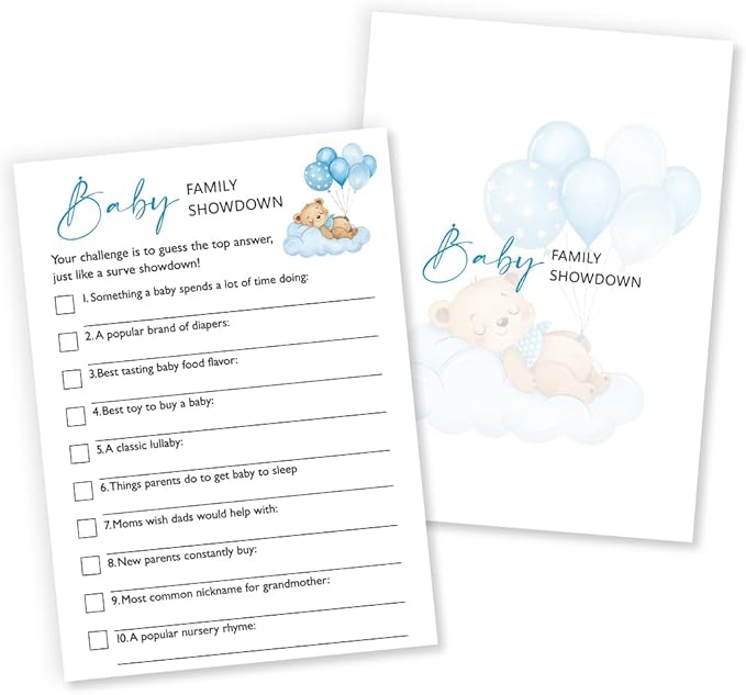 Baby Trivia Baby Shower Games, 25 Double-Sided Blue Bear Games for Boys with Answer Card, Interactive Party Supplies - B07